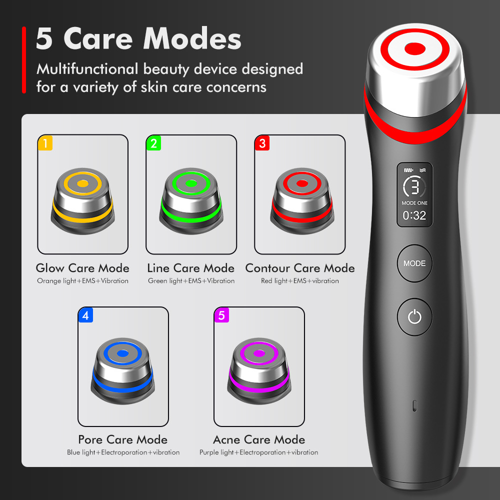 Cross-border new product: 5-color light introduction ems micro-current vibration massage device, Red and Blue Light Water Light Pore Beauty device pic 3