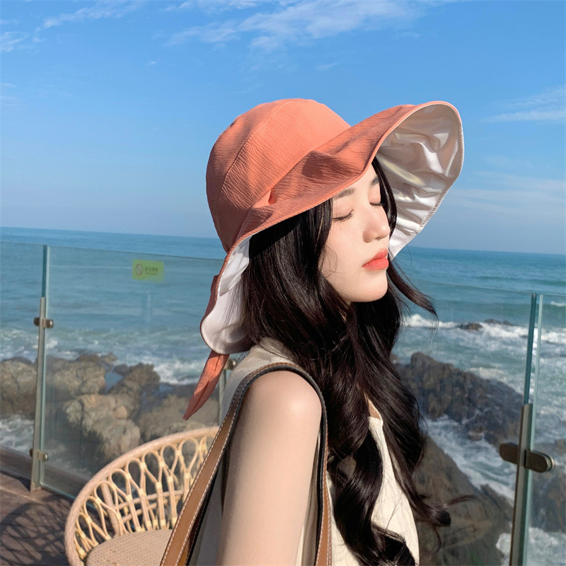 女夏秋天大檐遮脸防紫外线太阳帽可折叠渔夫帽日本UV网红防晒帽子详情6