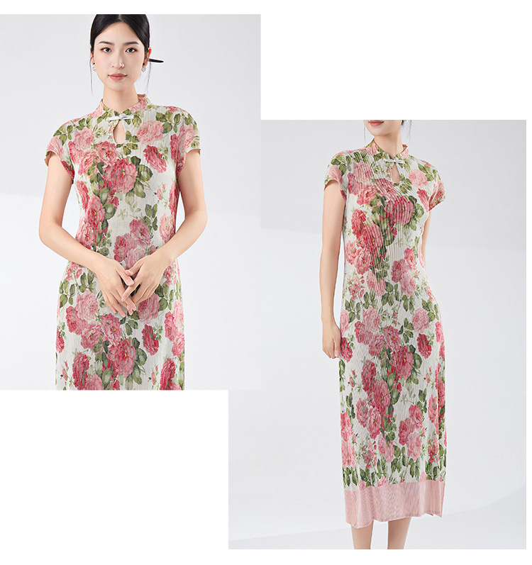 A new Chinese-style, retro, slit, mid-length, elegant and stylish dress for summer women with a modified version of the national trend pic 32