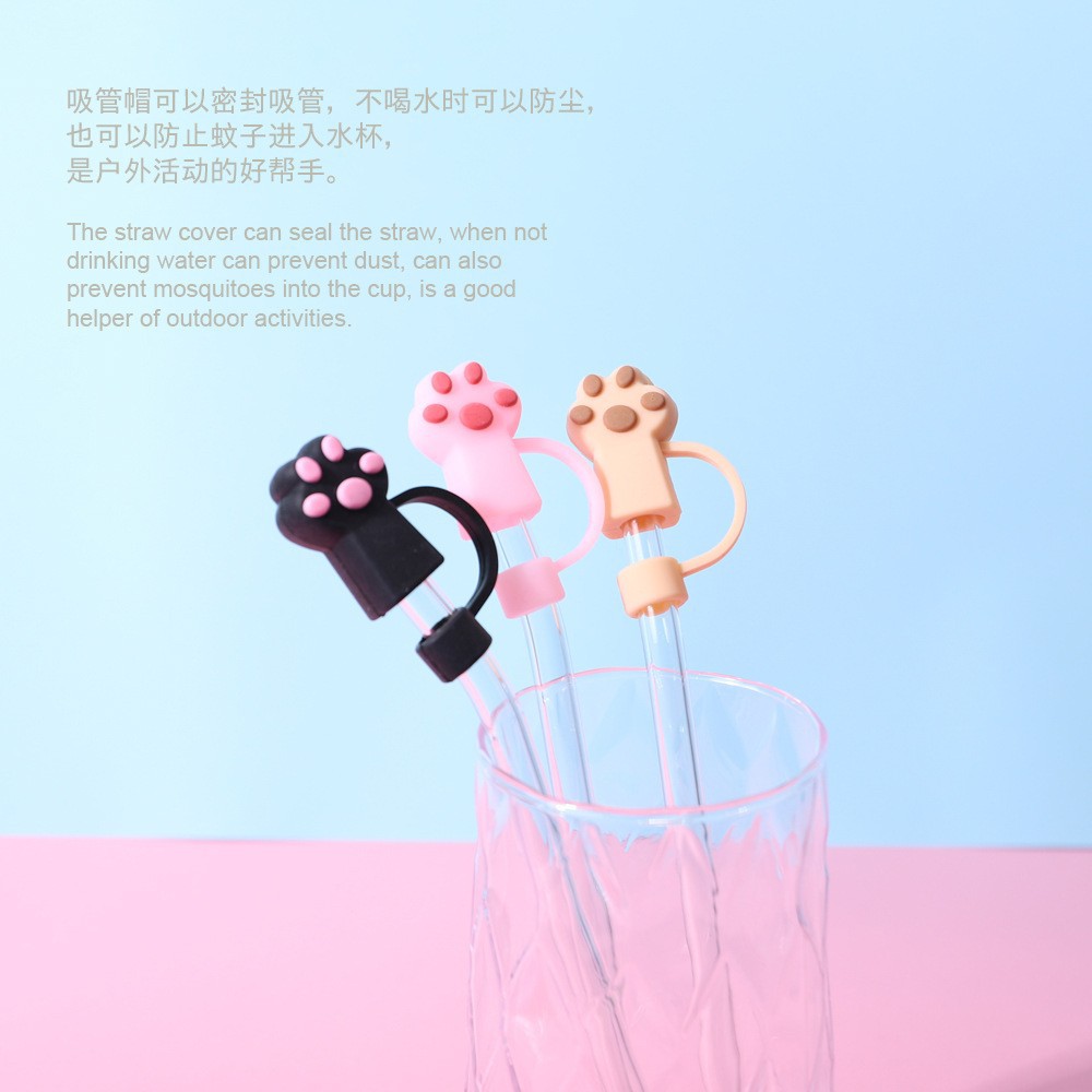 跨境爆品亚马逊吸管盖可爱猫爪彩色吸管塞10MM环保软胶防尘吸管帽详情3