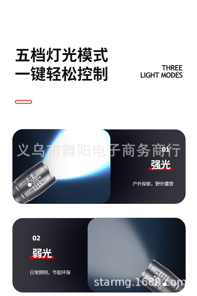 Factory wholesale XML-T6 telescopic zoom high-intensity flashlight long-range outdoor charging mini aluminum alloy small hand tube pic 7