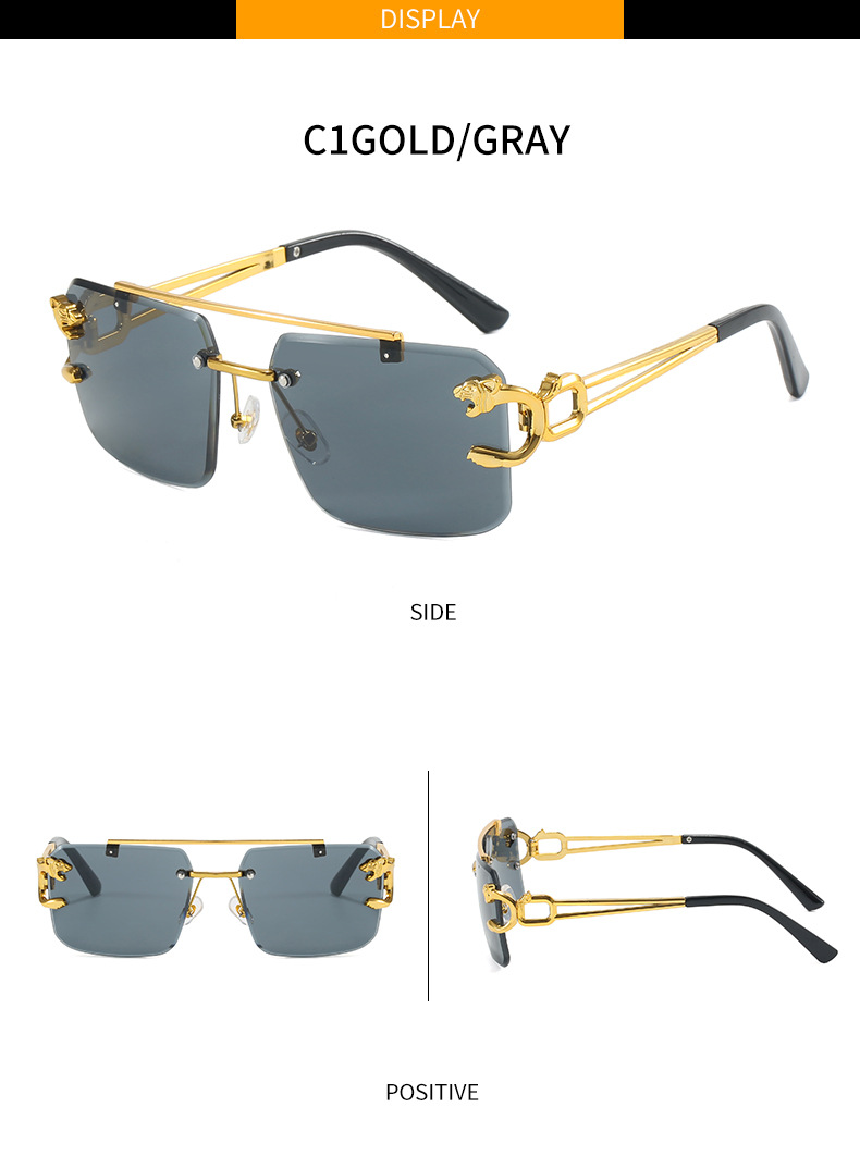 2024新款欧美男士复古双梁太阳镜时尚豹子无框切边墨镜女跨境批发详情6