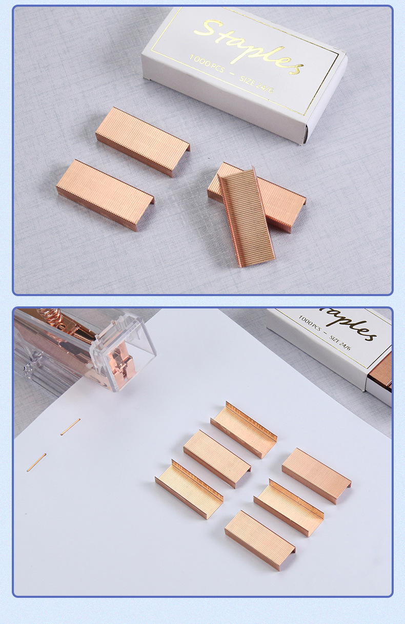 Factory direct sale 24/6 rose gold staples, No. 12 box set, universal electroplated nails, large office staples pic 7