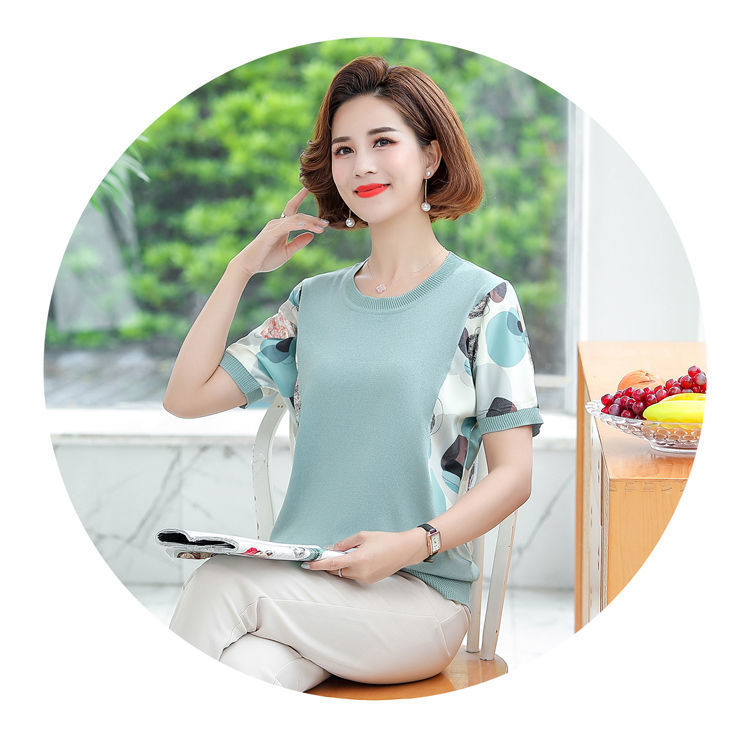 新款含棉妈妈夏装短袖T恤小衫中年女士t恤衫中老年女装宽松上衣女详情1
