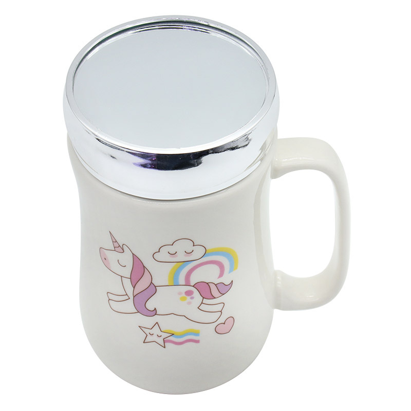Unicorn Mirror cup lid, slim waist cup, Ceramic cup, mug, 450ml water cup, home, office, personal, business activity gift pic 5