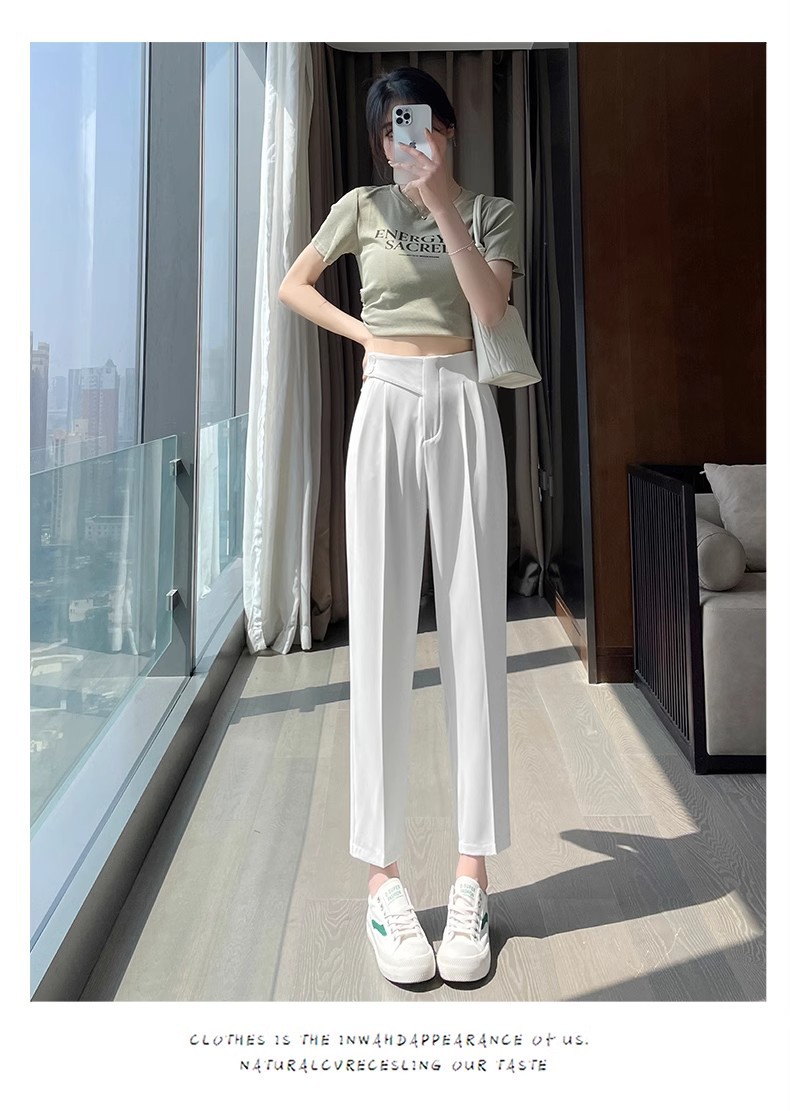 包边好质量双纽扣设计高品质哈伦裤冰丝西装裤女九分烟管裤休闲裤详情35