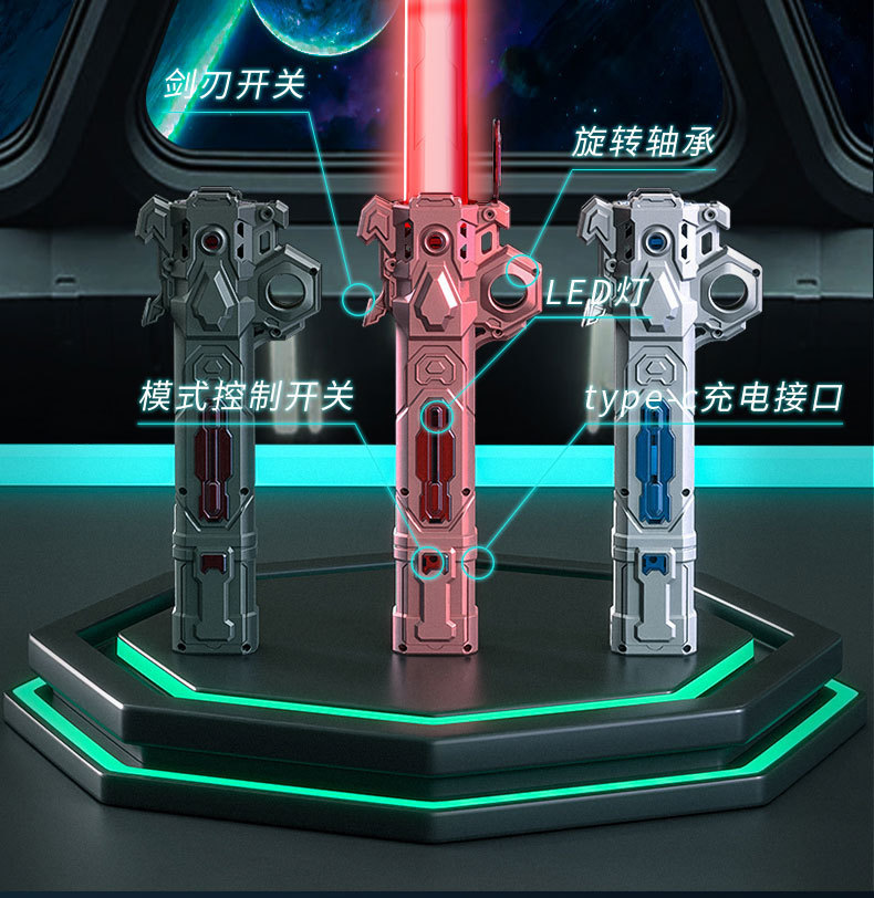 跨境星球大战二合一激光剑手指旋转七彩伸缩发光剑玩具儿童闪光棒详情13