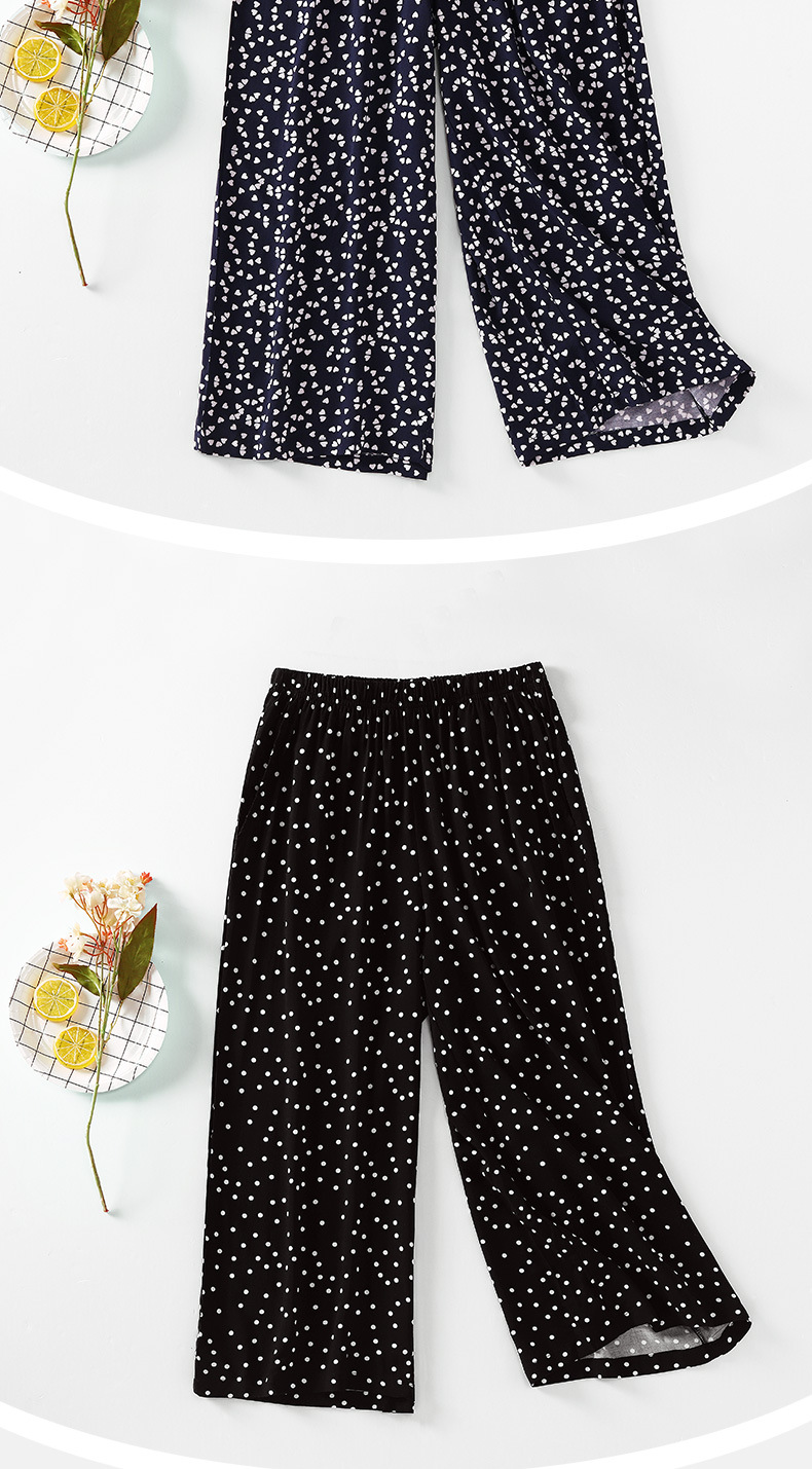 新款批发夏女士高腰人棉外穿休闲花裤阔腿防蚊七分裤家居裤详情9