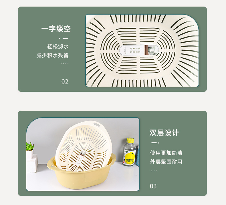 Fashionable, simple and plain double-layer hollowed-out washbasin, draining basket, kitchen and living room fruit plate, fruit washing and storage function pic 11