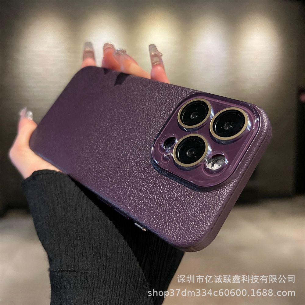 Lychee pattern solid color suitable for iPhone 15plus phone case iPhone14 Pro Max crystal lens film 13 matte pic 23