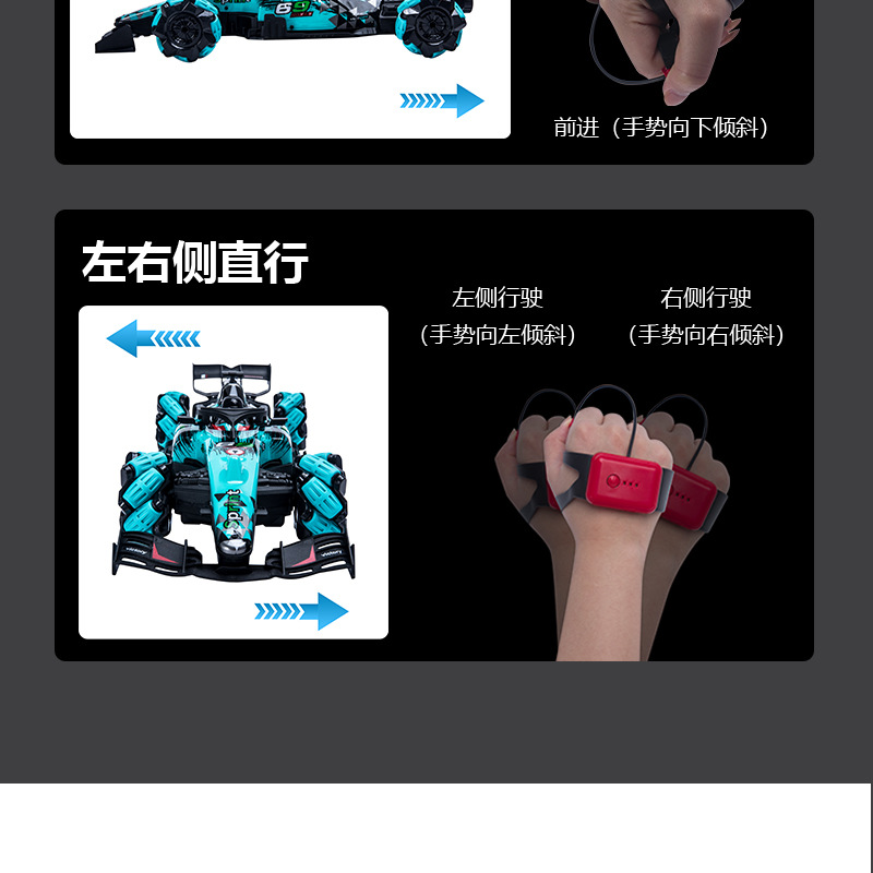 跨境抖音手势感应遥控赛车F1方程喷雾特技车RC漂移四驱越野 玩具详情13