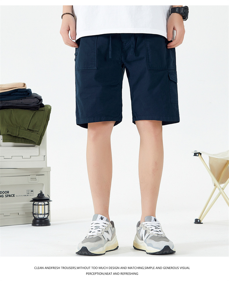 OLA 美式复古男士休闲水洗工装裤五分裤简约多袋百搭潮流设计感详情10