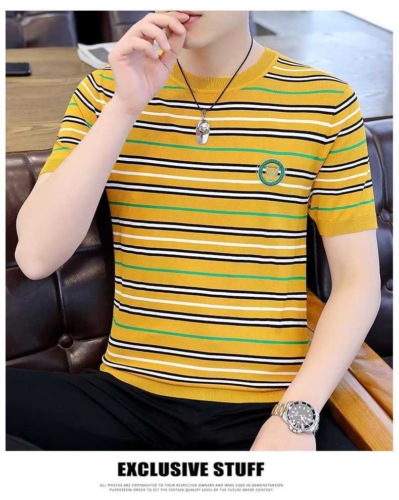 潮流时尚潮牌气质青春流行印花T恤条纹潮新款圆领男标准短袖春季详情8