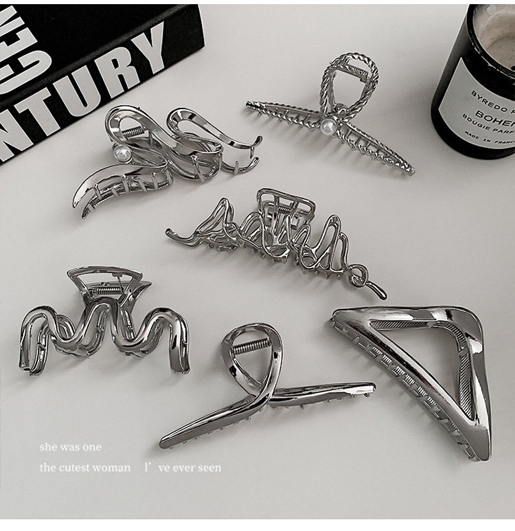 银色抓夹后脑勺金属简约气质冷淡风发夹大号高级感鲨鱼夹子头饰女详情8