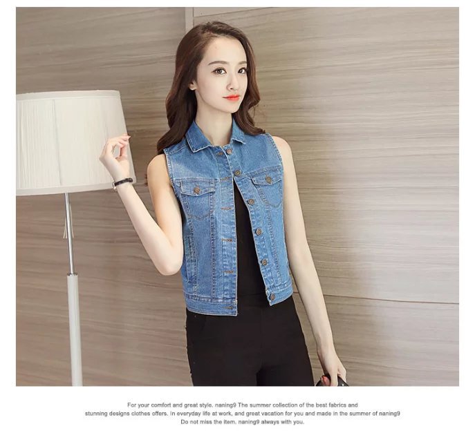 A new denim vest for women, a versatile and casual short school style denim jacket pic 12