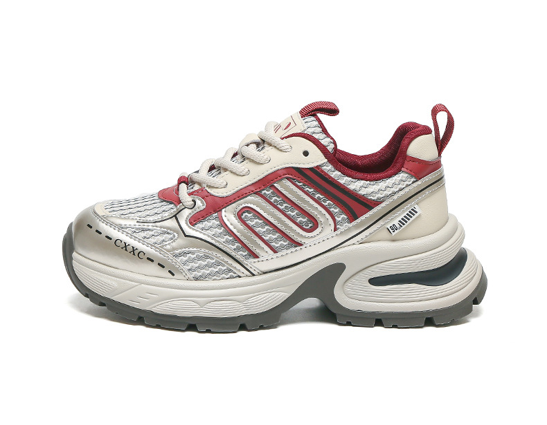 银色老爹鞋女百搭防滑2024夏季运动鞋子女红色透气轻便增高跑步鞋详情33