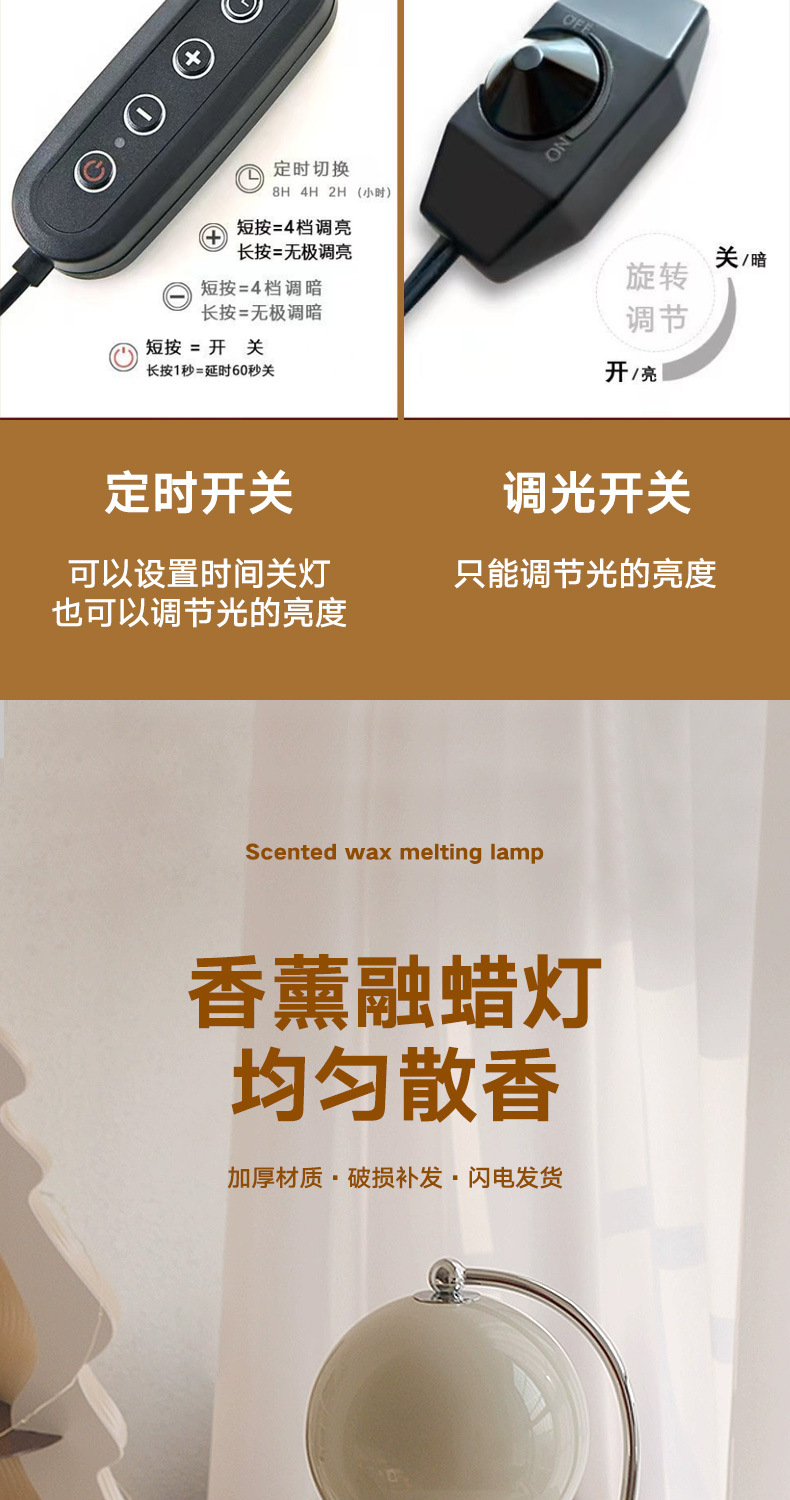 欧式简约香薰融蜡灯铁艺木艺桌面小夜灯浪漫床头灯无火精油融烛灯详情2