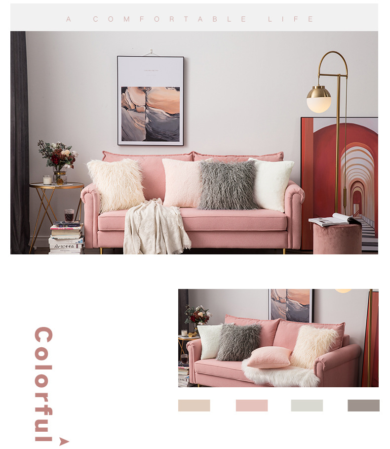 The rabbit fur grey and pink Christmas pillowcase is cute and girlish, with an ins style plush long hair pillow on the bed in the bedroom pic 13