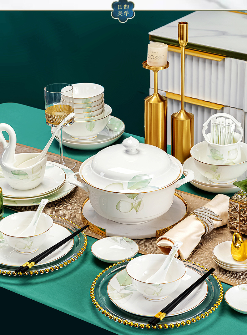 景德镇陶瓷碗碟套装公司礼品LOGO批发欧式碗盘碟组合家用乔迁送礼详情14