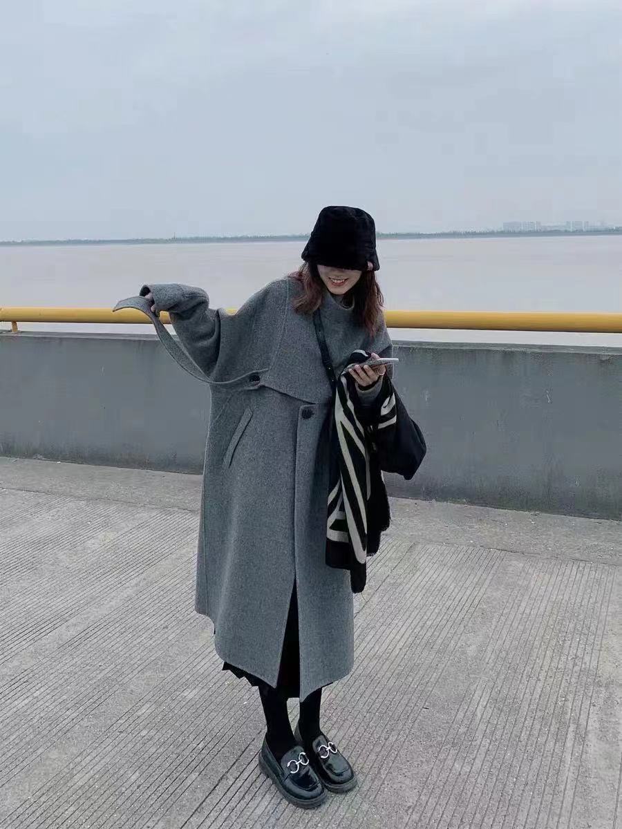 2021 Spring Design retro woolen coat for women, mid-length, petite woolen overcoat, knee-length pic 8