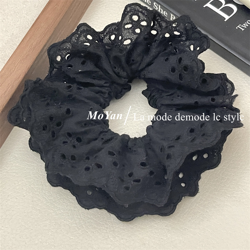 French retro atmosphere lace large intestine hair tie, popular embroidery with hollowed-out patterns and ruffled edges, hair accessory and hair band pic 4