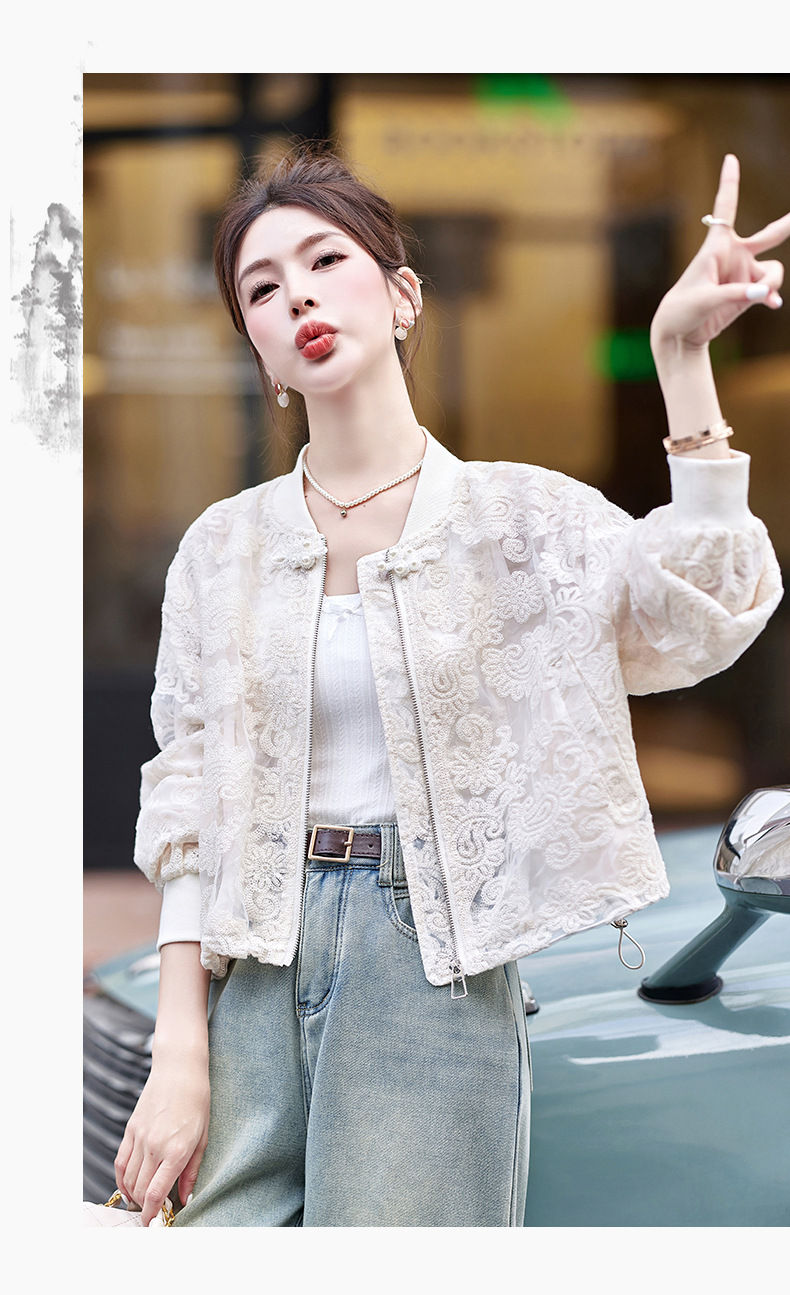 新中式国风蕾丝刺绣外套女2024新款春夏小个子短款防晒衣薄款上衣详情21