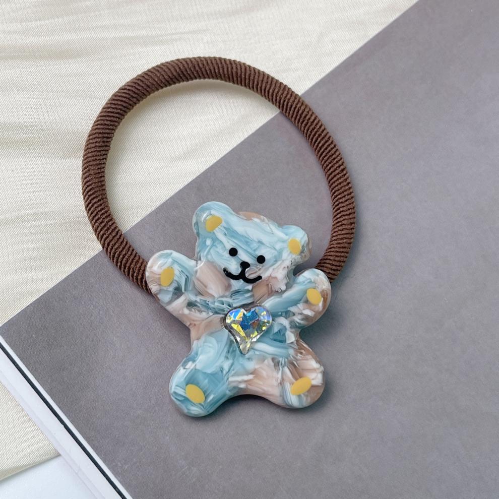 Cute cartoon bear heart diamond-encrusted hair tie long hair, colorful elastic hair tie for girls, new style for girls in 2023 pic 10
