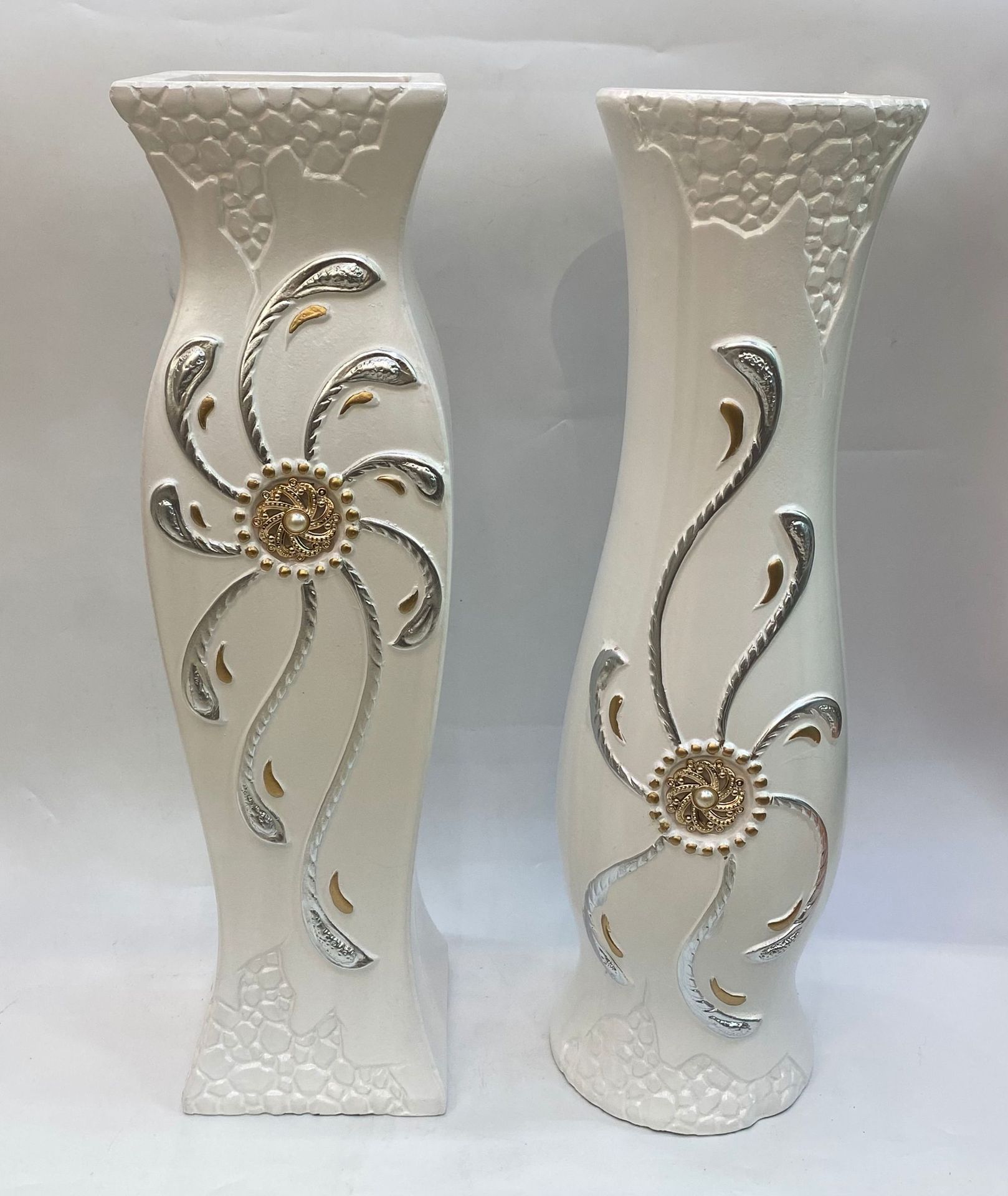 60cm ceramic vase, floor-standing magnesite resin European-style white vase, hotel living room lobby decoration flower arrangement pic 4