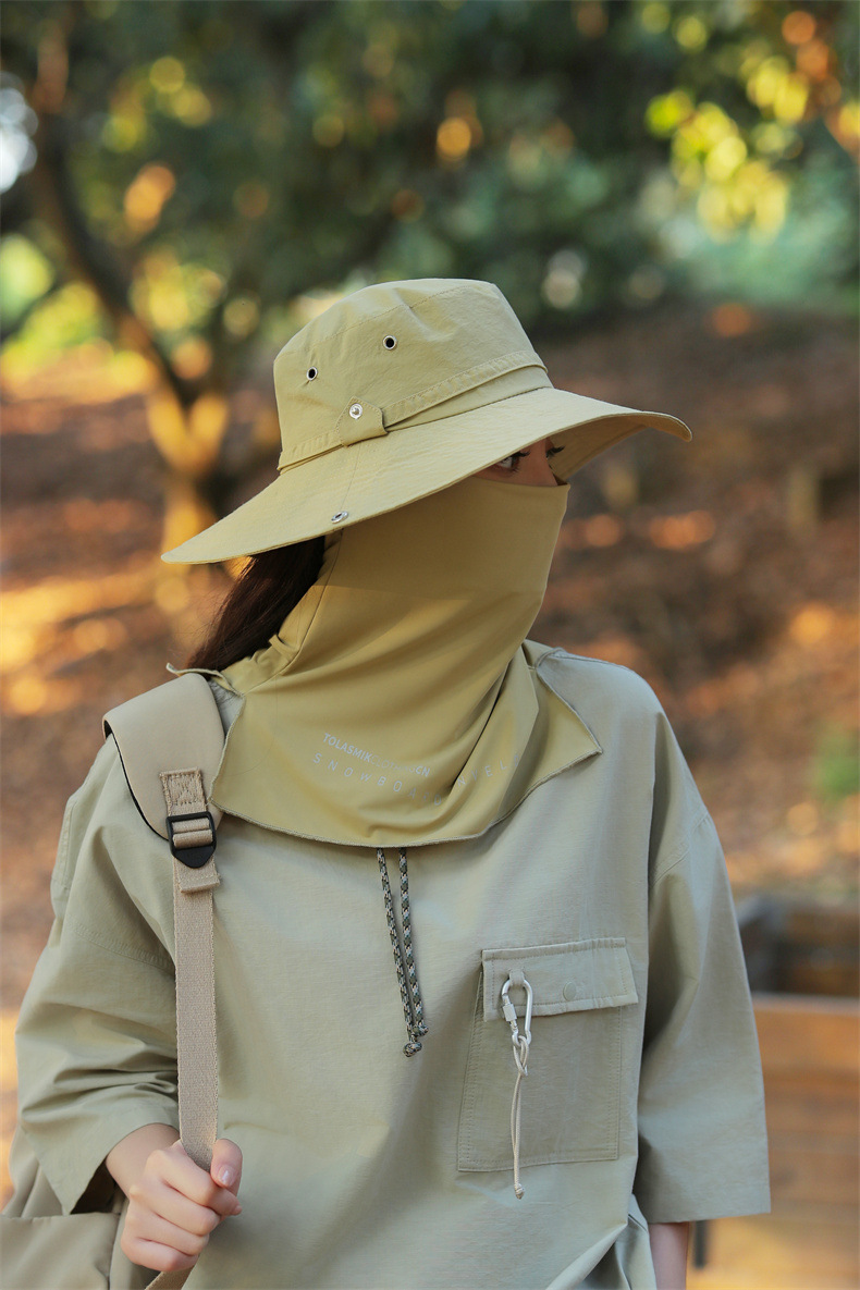 大沿防晒遮脸面纱罩遮阳帽子女士夏季登山帽户外男防紫外线钓鱼帽详情26