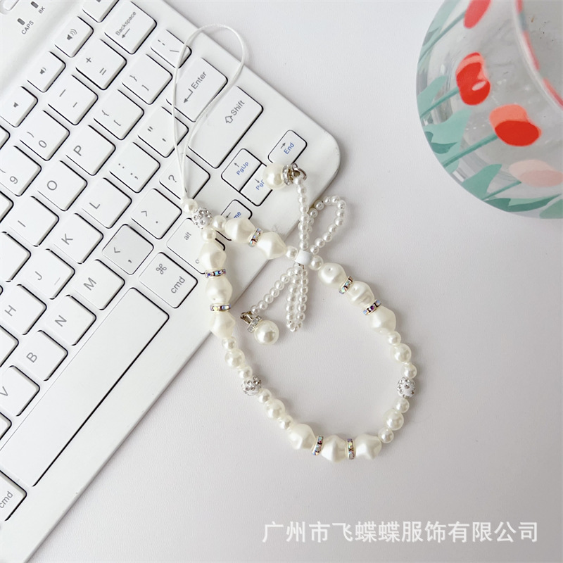 新款仙女风手机挂绳亚克力珍珠串珠蝴蝶结配饰甜美短款链防丢防摔详情5