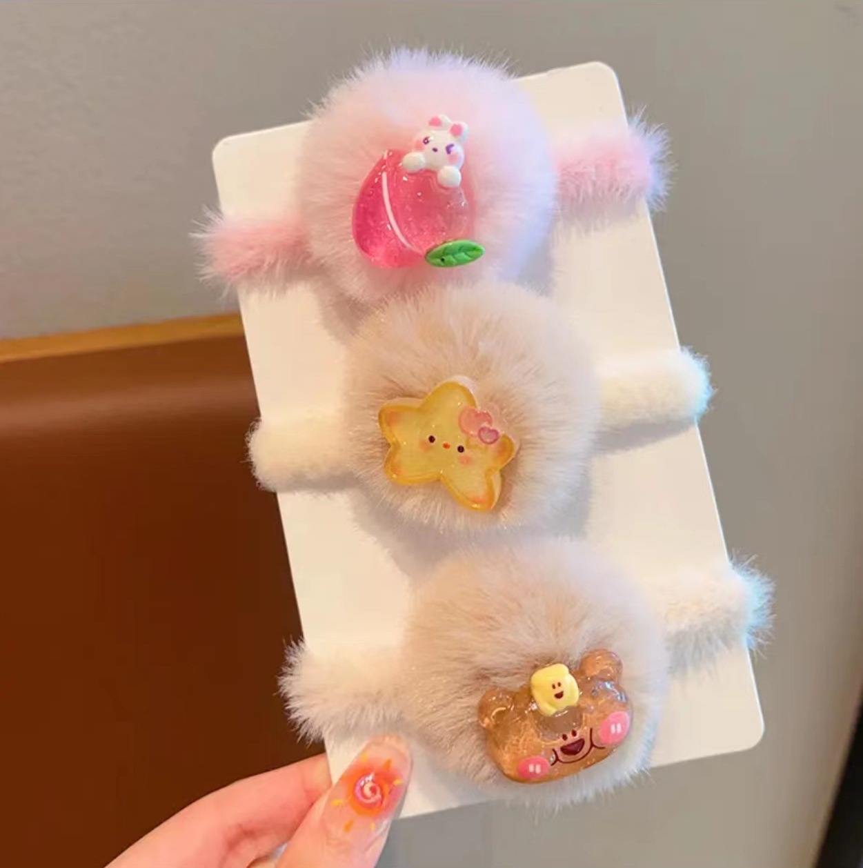 儿童毛绒皮筋女童彩色毛球卡通高弹力发圈小女孩不伤发扎丸子头绳详情20