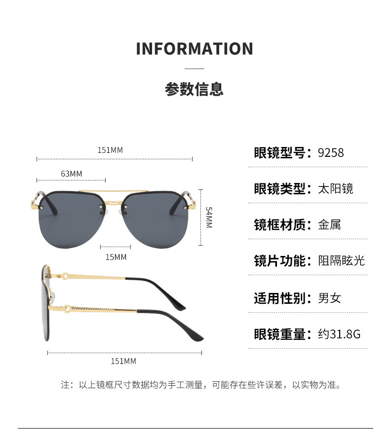 新款时尚金属双梁蛤蟆镜男欧美潮流女士穿搭眼镜跨境遮阳太阳眼镜详情5