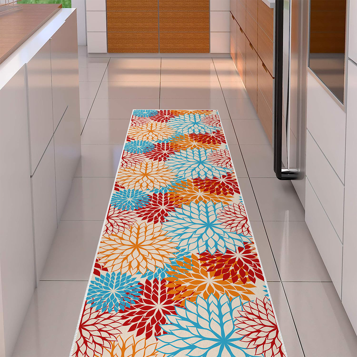 Cross-border Amazon colorful floral floor MATS, kitchen water-absorbing and anti-slip MATS, home entrance long strip floor MATS, balcony foot MATS pic 3