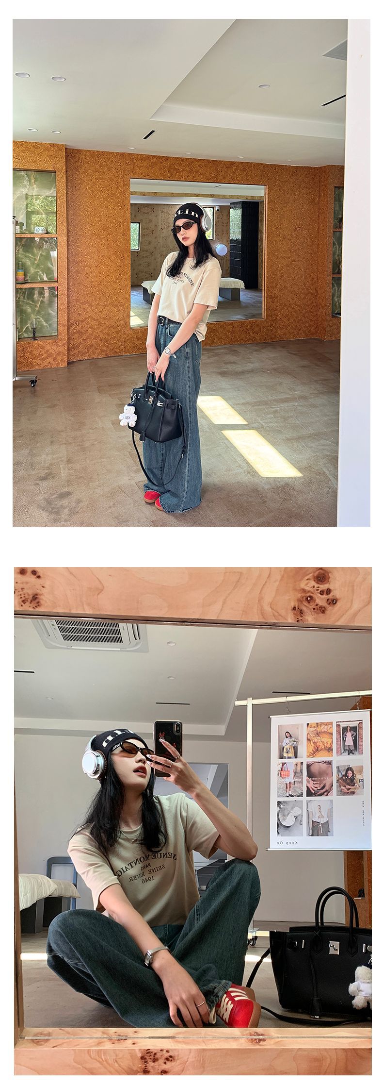 黄峥复古深蓝色阔腿牛仔裤女2024春韩版宽松休闲拖地长裤141KH095详情15