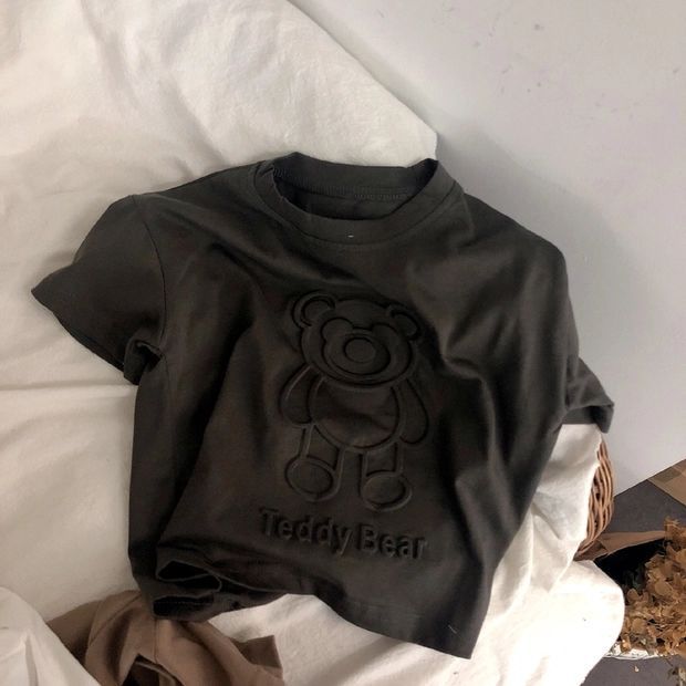 男小童t恤压花小熊韩国儿童立体压花柔棉短袖T恤男女宝宝休闲上衣详情11