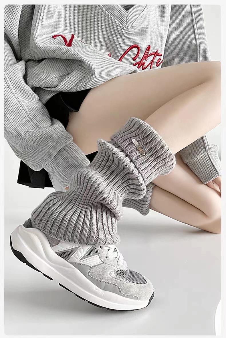 女堆堆袜秋冬季加厚保暖jk针织白色袜套袜子中筒袜腿套y2k小腿袜详情10