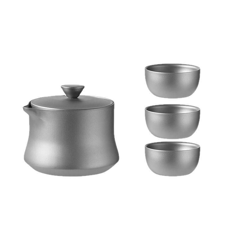 Pure titanium Chinese-style travel kung fu tea set, high-end double-layer quick guest cups, one pot and three cups portable package for outdoor use pic 9
