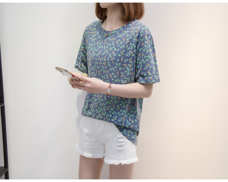 宽松短袖t恤女夏胖妹妹衣服女装韩版小清新大码印花圆领体恤上衣详情12