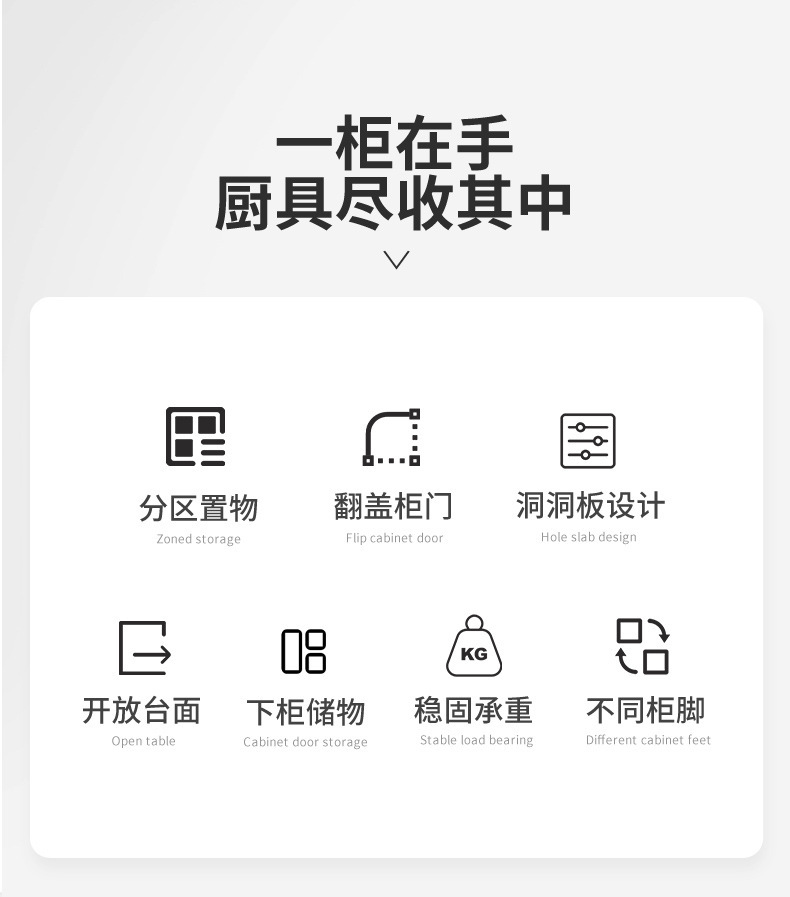 餐边柜置物架厨房落地多层柜子储物碗柜pvc带门多功能微波炉收纳详情6