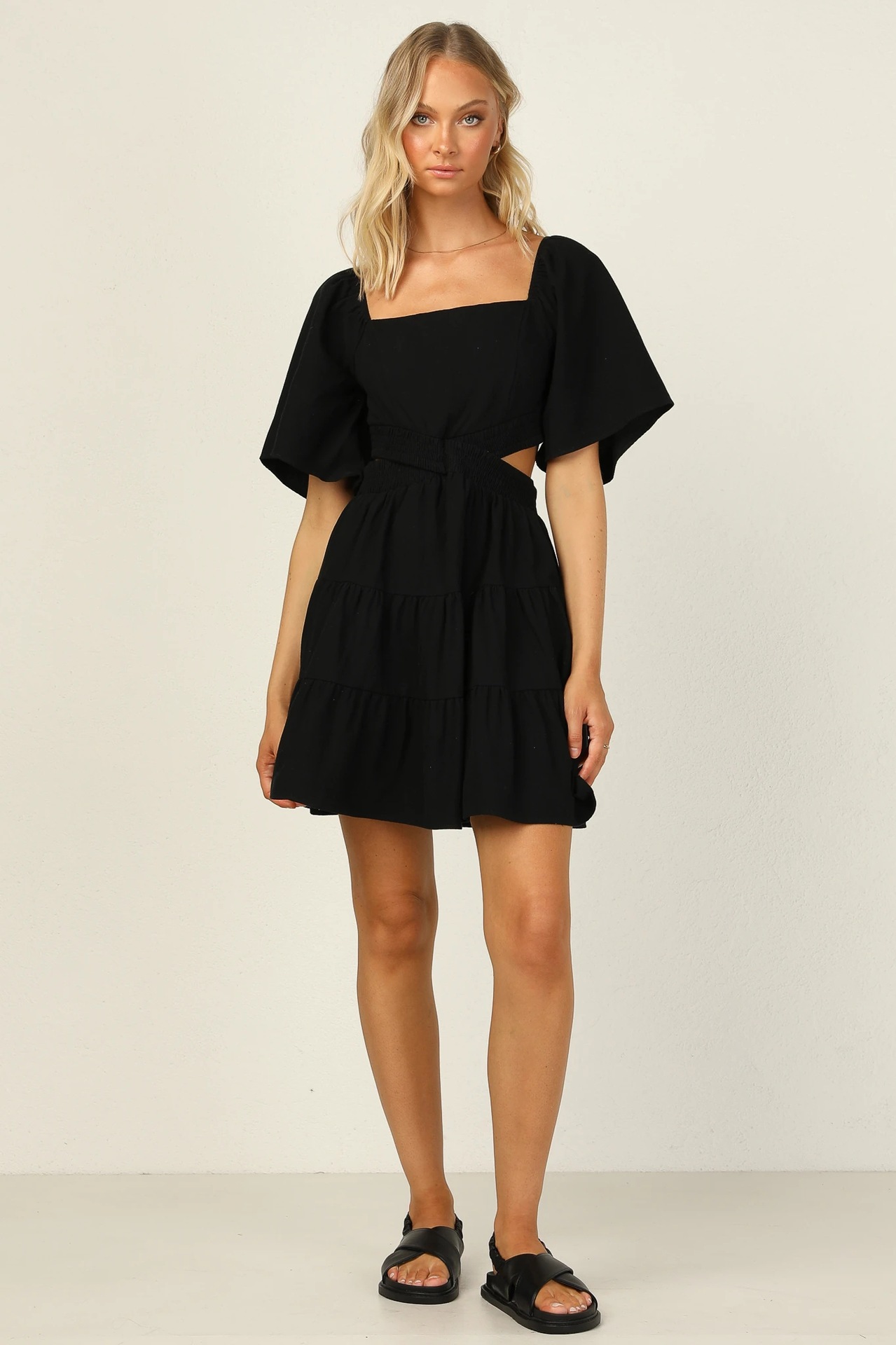 2022 European and American Cross-border Spring/Summer New solid-color rubber-waisted fresh and sweet short dress 22053 pic 9