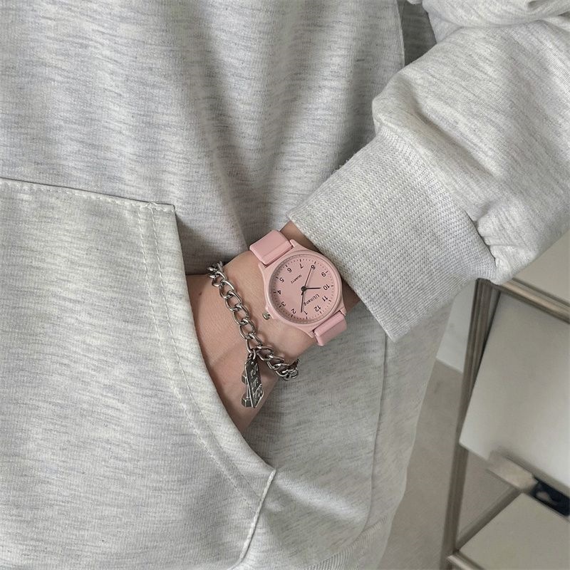 考试专用手表女高中学生指针式上课看时间青春校园验控显白奶茶色详情28