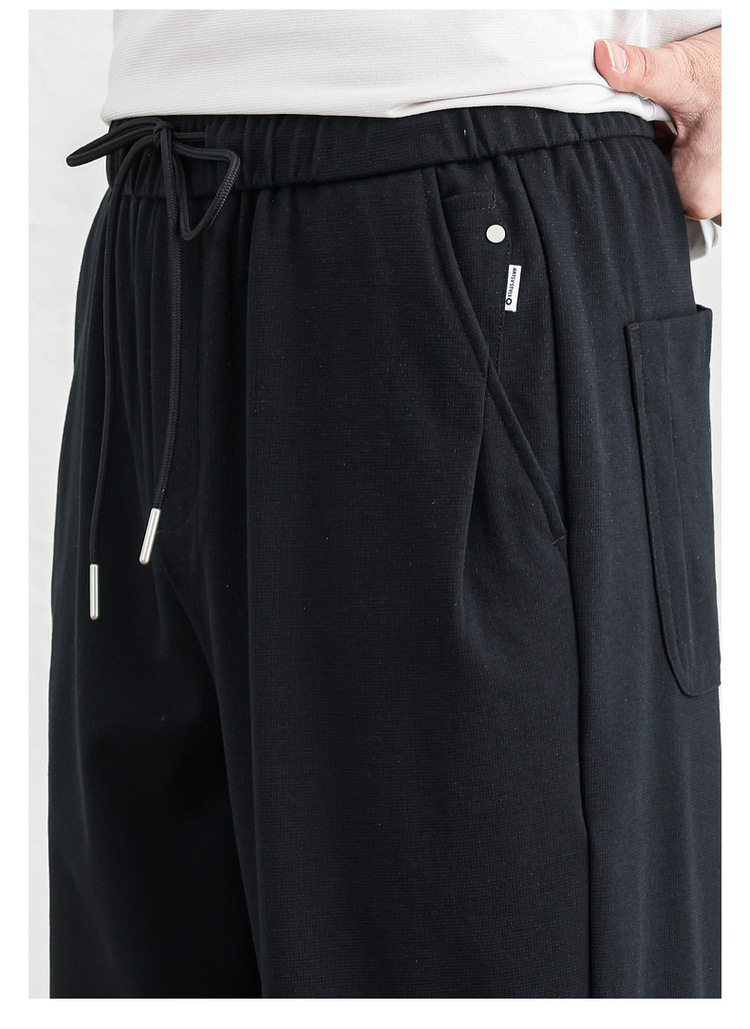 WOOG2005松紧腰黑色弹力休闲裤男2025春夏季新款微宽松百搭直筒裤详情14