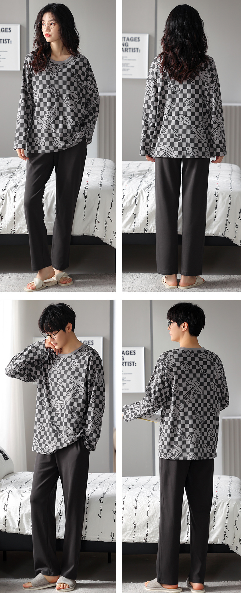 品牌情侣睡衣女长袖纯棉冬季新款韩版男士大码秋冬全棉家居服套装详情23