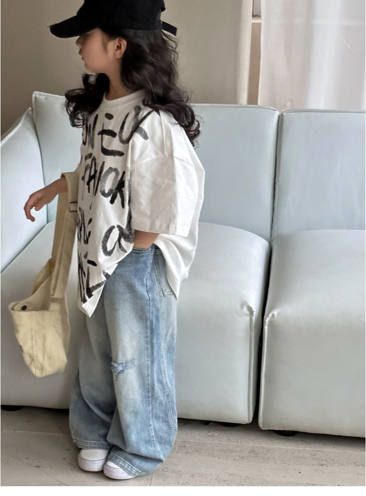女童短袖t恤2025新款男童夏装韩版童装宽松休闲满印洋气儿童上衣详情16