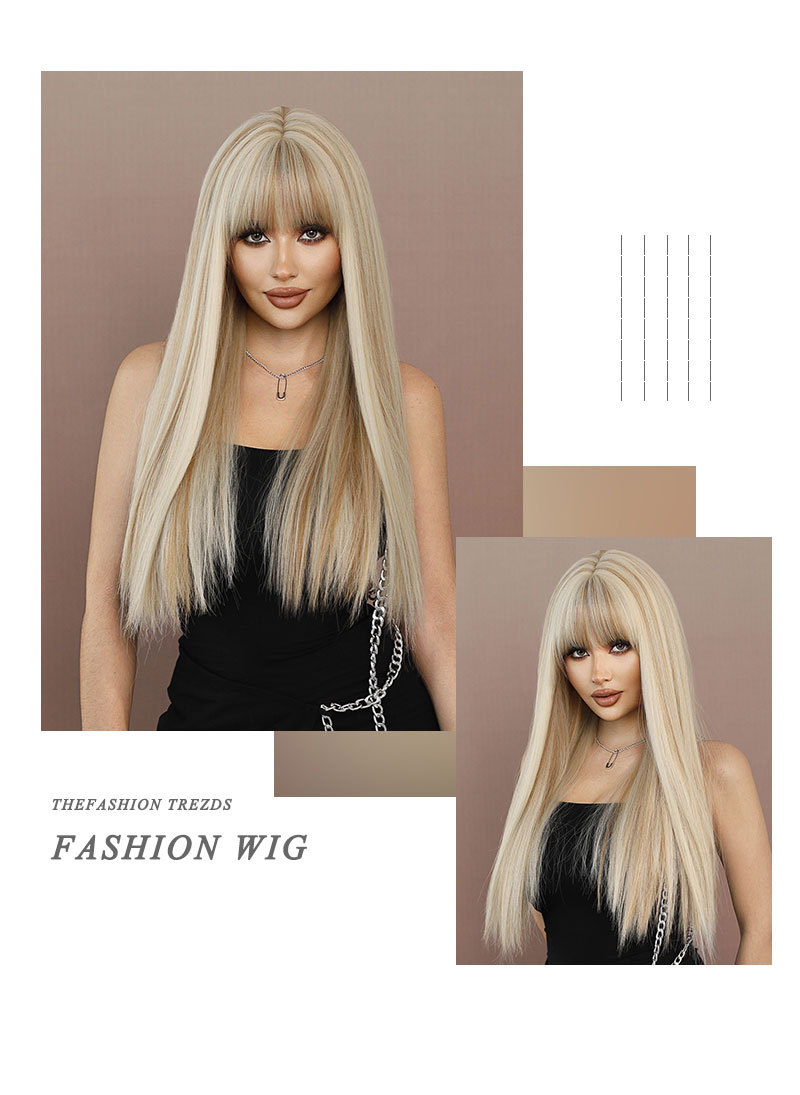 A cross-border Wig blogger on Xiaohongshu, a wig for women with long straight hair, highlights dyed beige lolita, and a full synthetic fiber wig pic 20