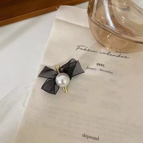 Romantic mesh bow pearl hair clip, sweet and versatile, bangs clip, girlish heart small clip, side clip hair accessory pic 10