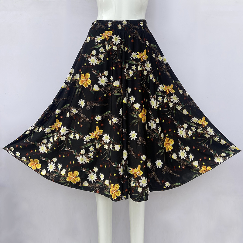 中老年女装半身裙冰丝薄款碎花中长款太阳裙妈妈装夏季广场舞蹈裙详情10