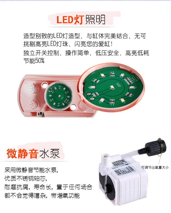 The desk mini aquarium creative desktop LED lighting can filter ecological acrylic fish tank aquarium pic 3