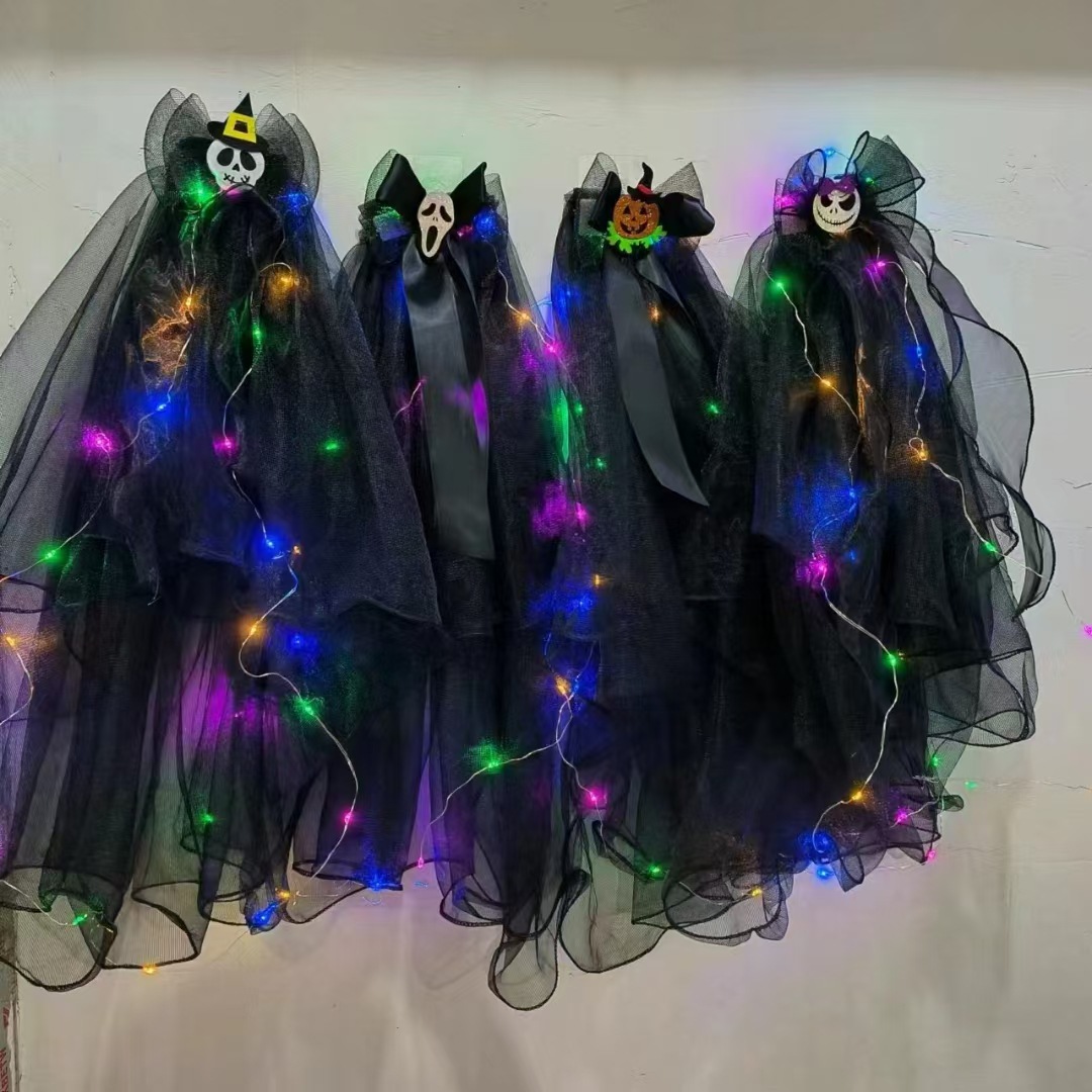 Retro Halloween black double-layer luminous bow veil photo headwear and veil pic 7