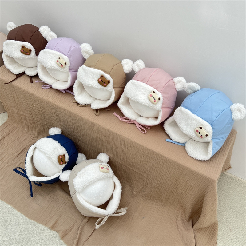 秋冬季宝宝毛绒帽子韩系男女童防风保暖雷锋帽可爱超萌小熊护耳帽详情3